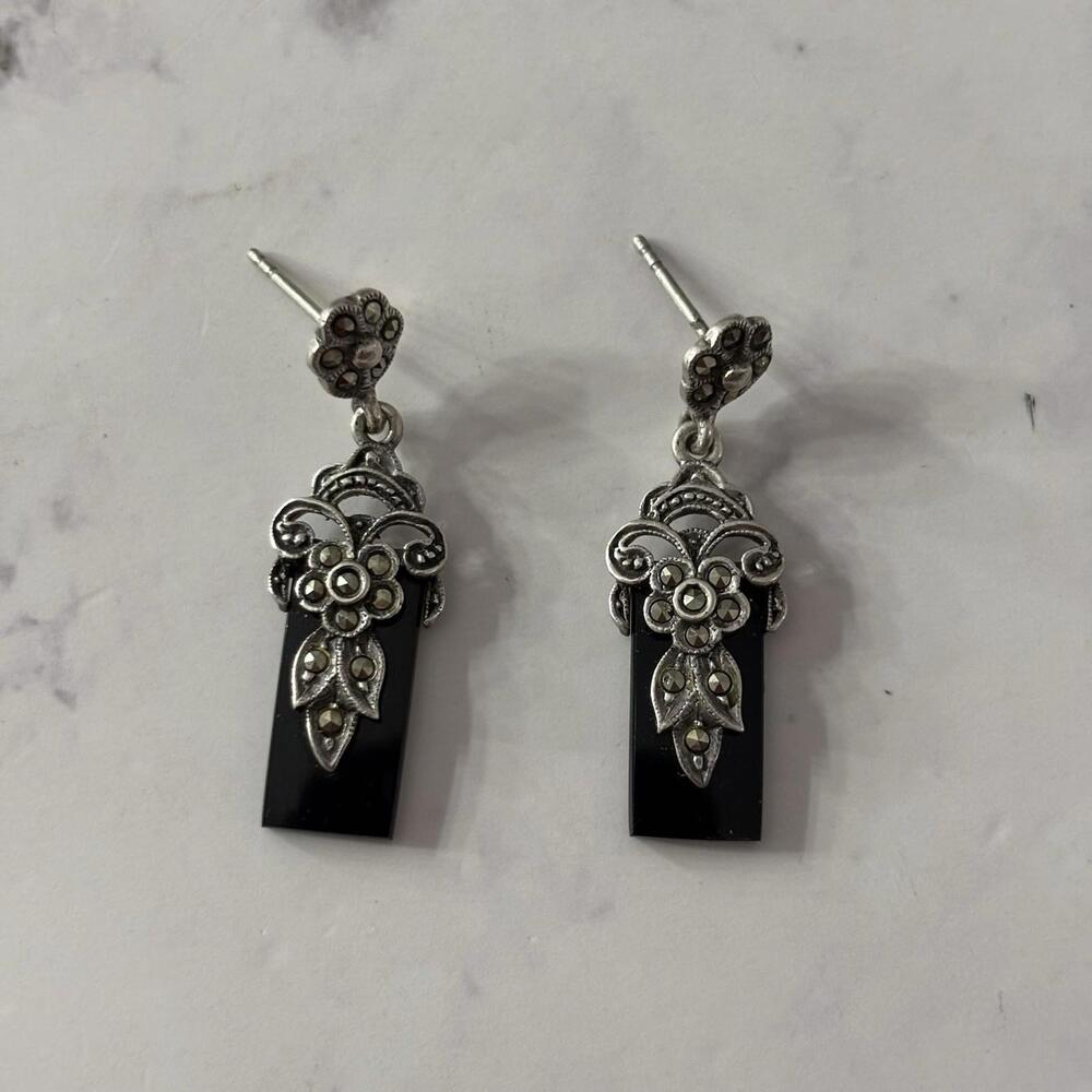 Rectangular Onyx And 925 Sterling Silver Dangling… - image 2